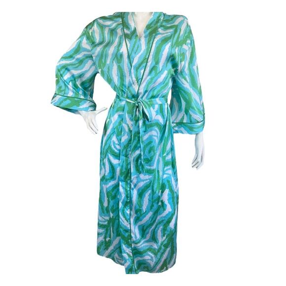 New Diane Von Furstenberg for Target Long Satin Disco Zebra Green Robe Small - Picture 4 of 9